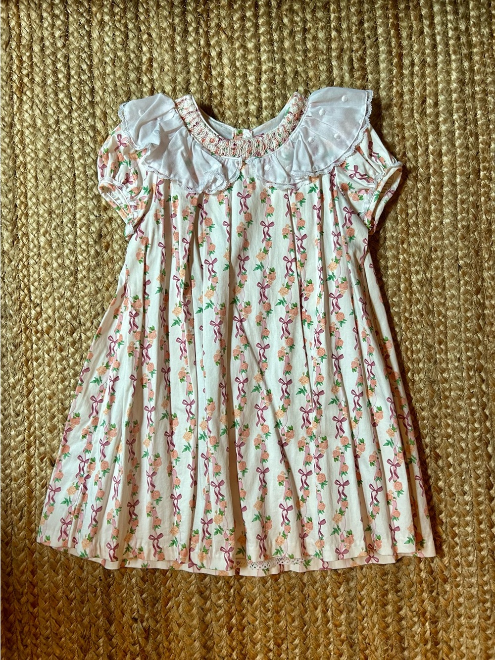 Dondolo Girls Pink Bow & Floral Ruffle Dress